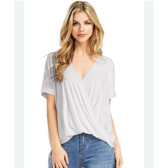 Double Zero Dolman Sleep Flowy Moth Gray Short Sleeve Blouse Women’s Size Small - Picture 1 of 8
